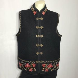 Icelandic Design Black Wool Hand Embroidered Vest